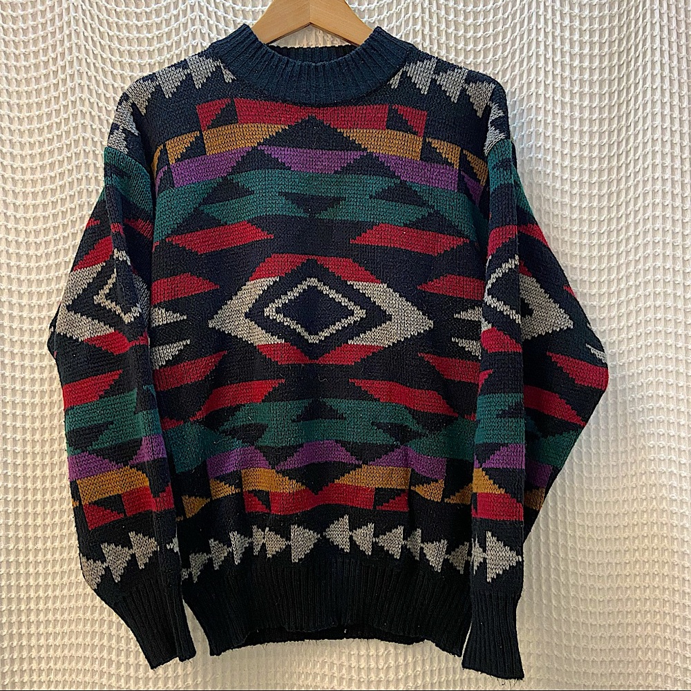 Vintage Michael Gerald Navajo Geometric Colorful Patterned Crewneck Sweater